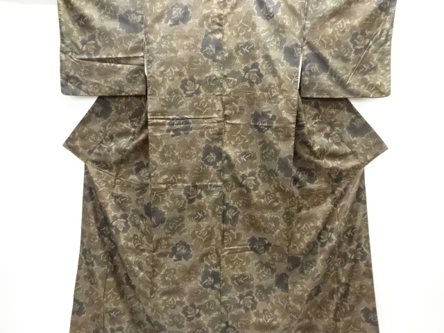 JAPANESE KIMONO / ANTIQUE KIMONO / SILK / OSHIMA TSUMUGI / DYED / FLOWERS